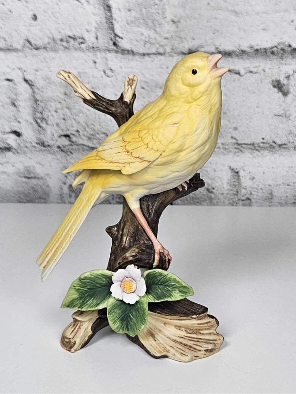 Vintage D Grossman Yellow Canary Bird Porcelain Figurine Floral 6 Inch